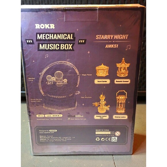 ROKR 3D Wooden Puzzle Mechanical Music Box Starry Night DIY Model Kit New Sealed - Picture 2 of 6